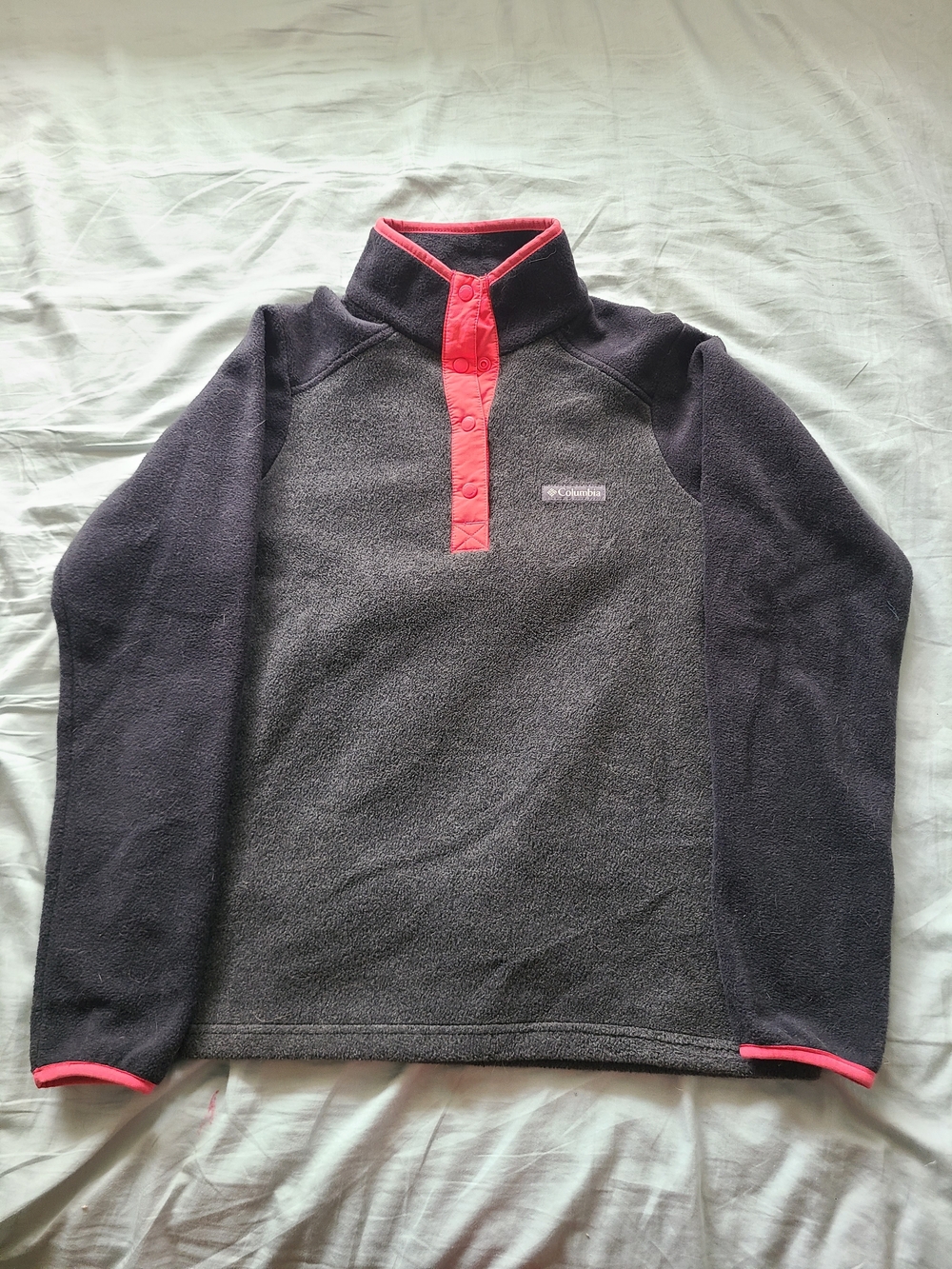 Columbia Women's Charcoal Pink Fleece Quarter Button Up